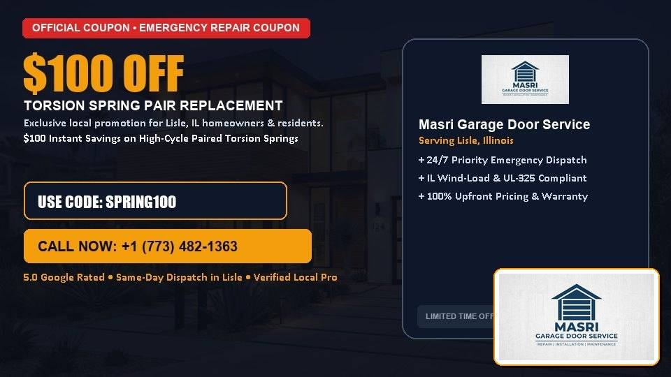 $100 OFF Dual High-Cycle Torsion Spring Replacement in Lisle, IL - Masri Garage Door Service